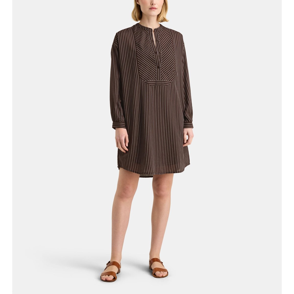 Robe tunique emily ray en coton bio blanc et marron, GALERIES LAFAYETTE