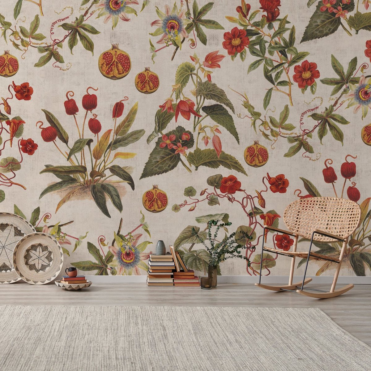 Papier peint panoramique Grenades et Fleurs - intissé 384 x 270 cm multicolore, LE PAPIERS DE NINON