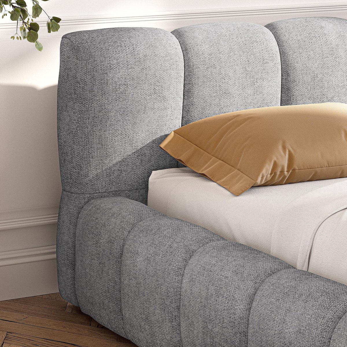Lit coffre en tissu chenille SETANA gris, HABITAT