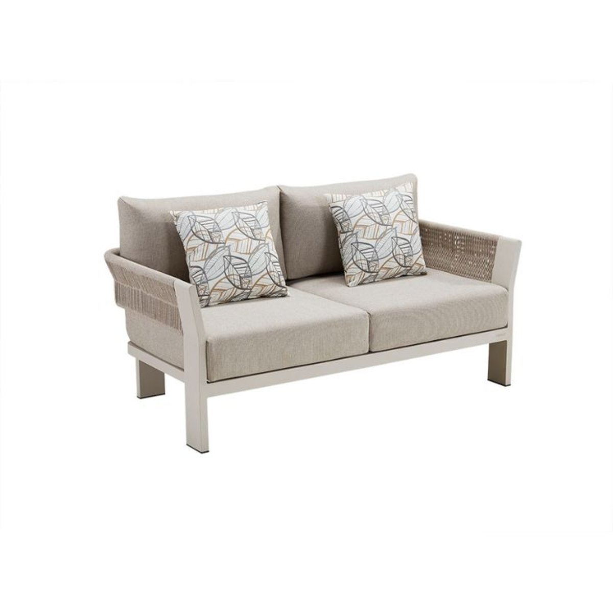 Salon de jardin 7 places en aluminium et corde tressée, OLBY beige laqué poudré, AU JARDIN DE CHLOÉ