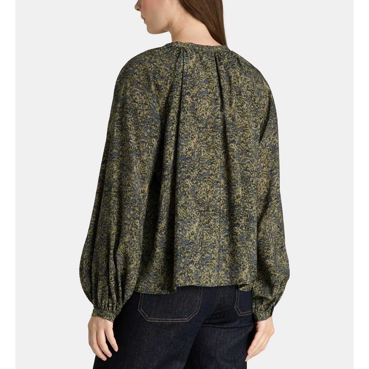 Top ample à manches longues en viscose kaki, GALERIES LAFAYETTE