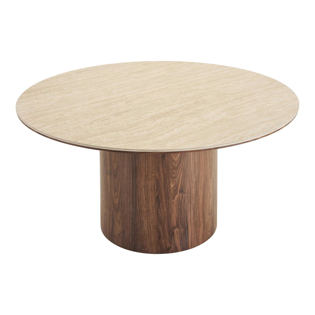 Table à manger ronde en céramique aspect travertin ø140 PRATO beige, PIER IMPORT