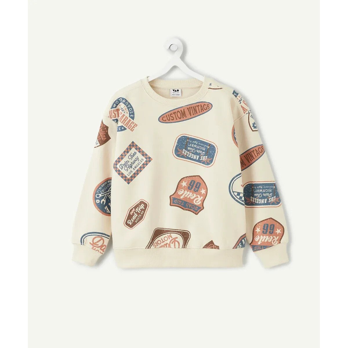 Sweat col rond imprimé, en molleton imprimé fond beige, TAPE A L'OEIL