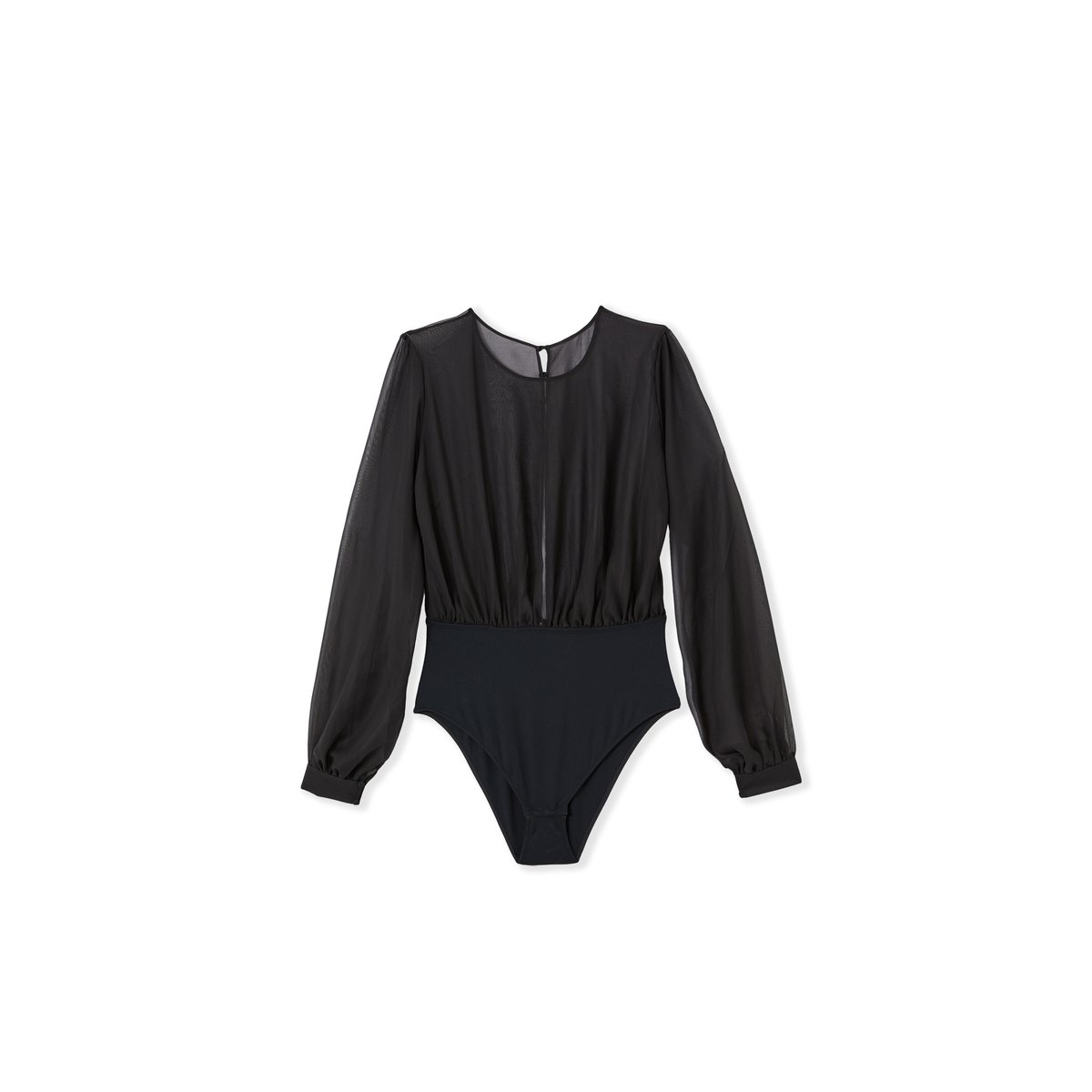 Body transparent en crepe EFFEUILLAGE noir, ETAM