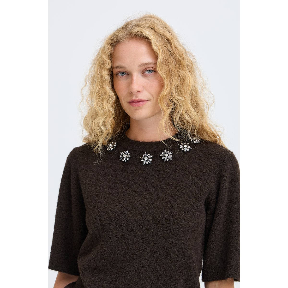 Pull en maille manches longues marron java, B.YOUNG
