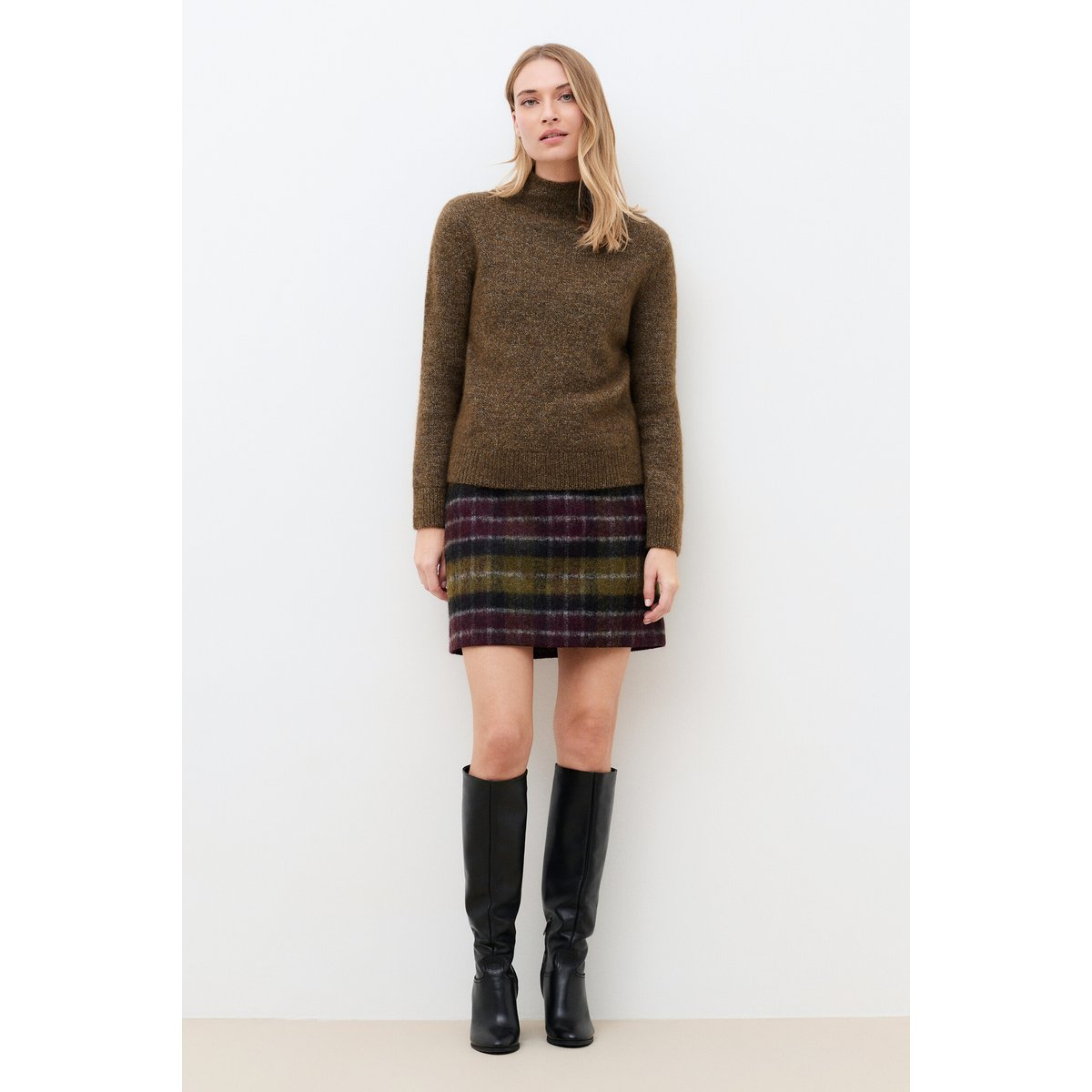 Pull droit col montant MROSINA vert olive, CAROLL