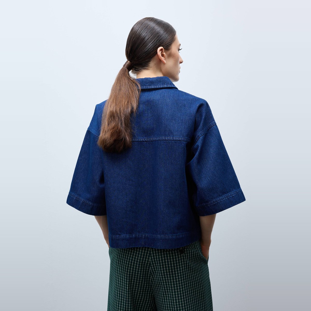 Top col chemise en jean en coton BIO GOTS brut denim, MONOPRIX
