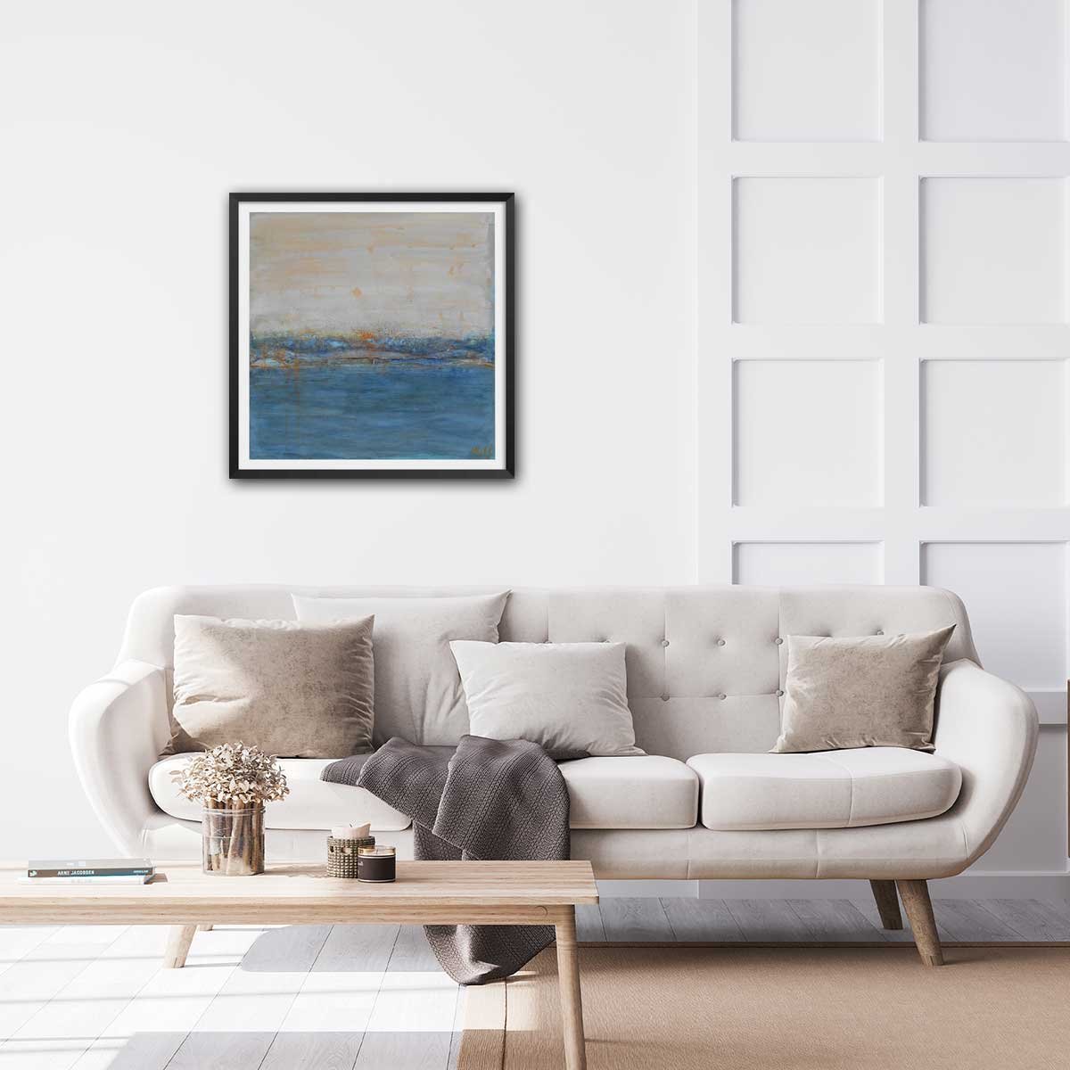 Affiche abstrait rivage d'or affiche + cadre en bois - noir, HEXOA