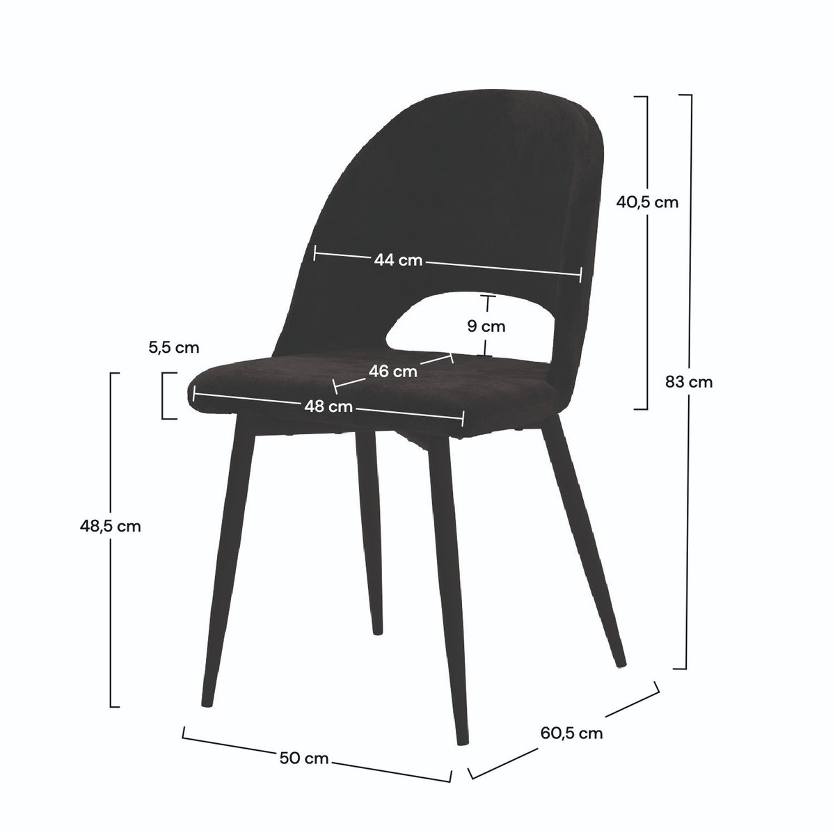 Lot de 2 chaises en velours et pieds en métal - PÉNÉLOPE noir, MAISON PAVANE