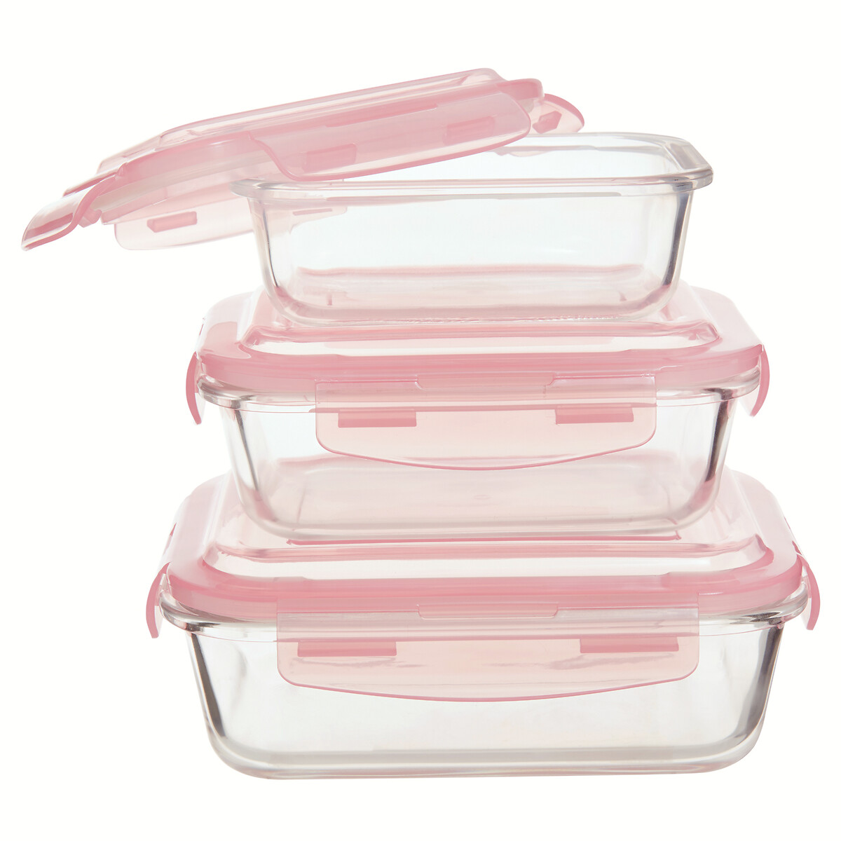Set Of 3 Rectangular Glass Food Containers pink, SO'HOME