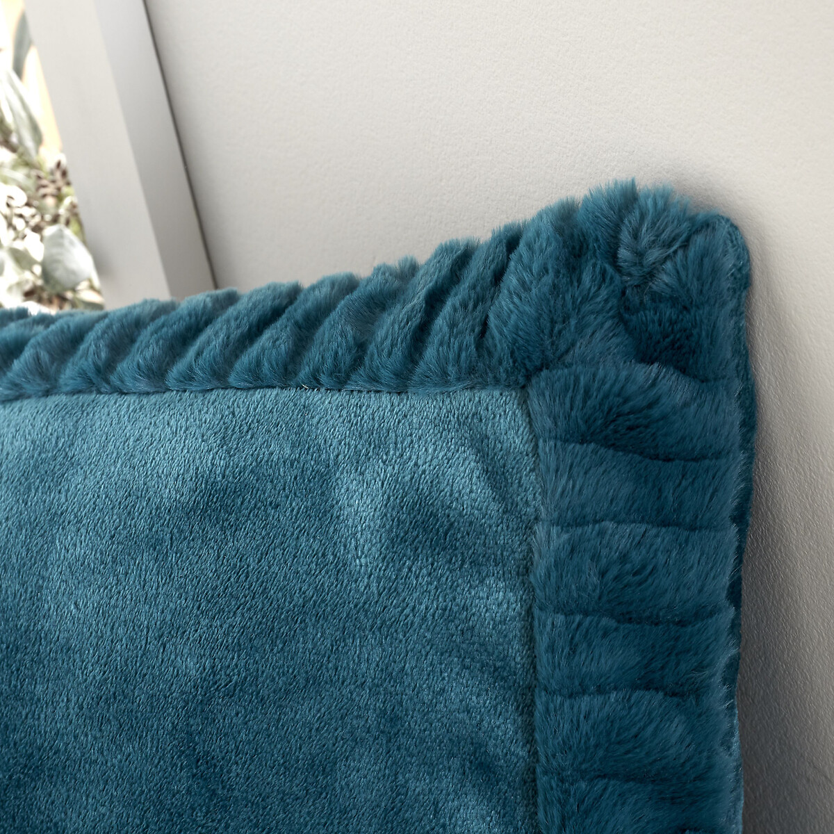 Velvet And Faux Fur Cushion teal, CATHERINE LANSFIELD