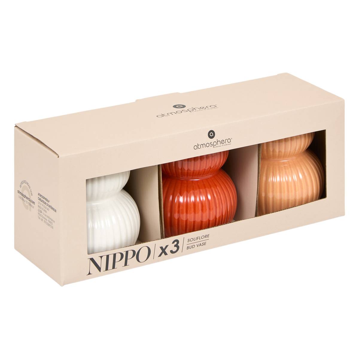 Lot de 3 soliflores en dolomite NIPPO multicolore, ATMOSPHERA