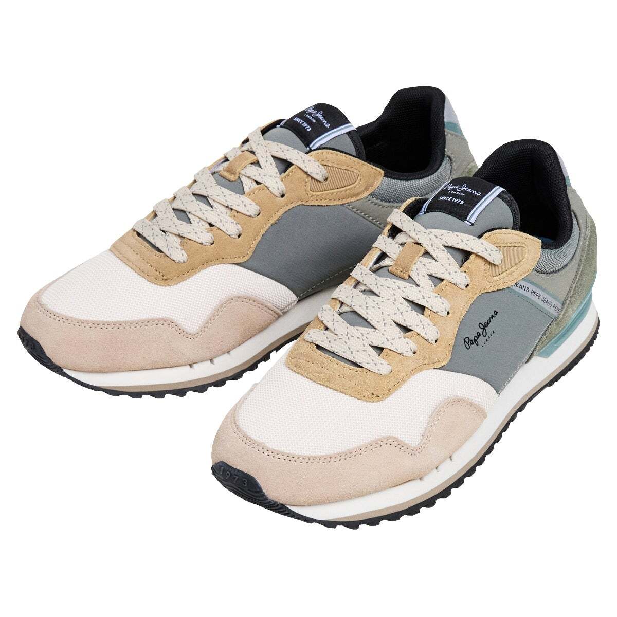 London - Baskets En Cuir Avec Détails En Daim beige clair, PEPE JEANS