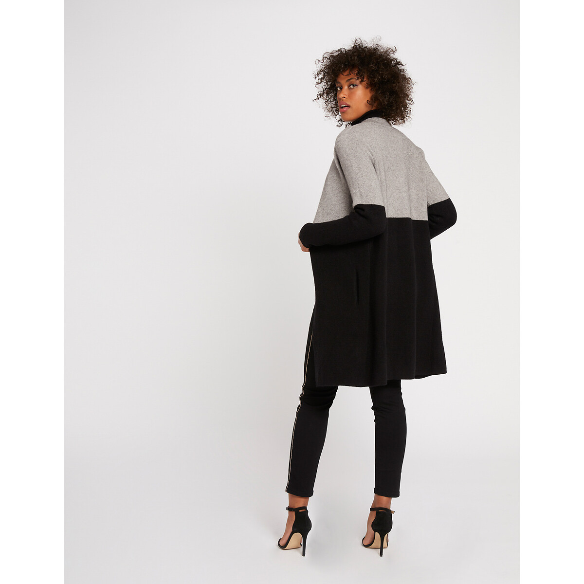 Gilet lungo bicolore nero/grigio, MORGAN