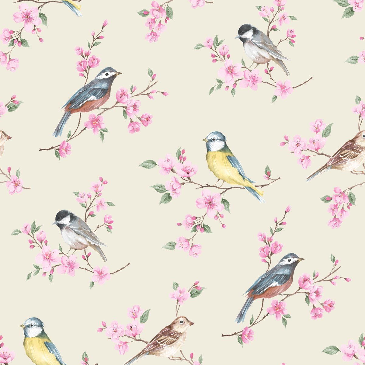 Papier peint Oiseaux sur branches rose taupe, SUPERFRESCO EASY