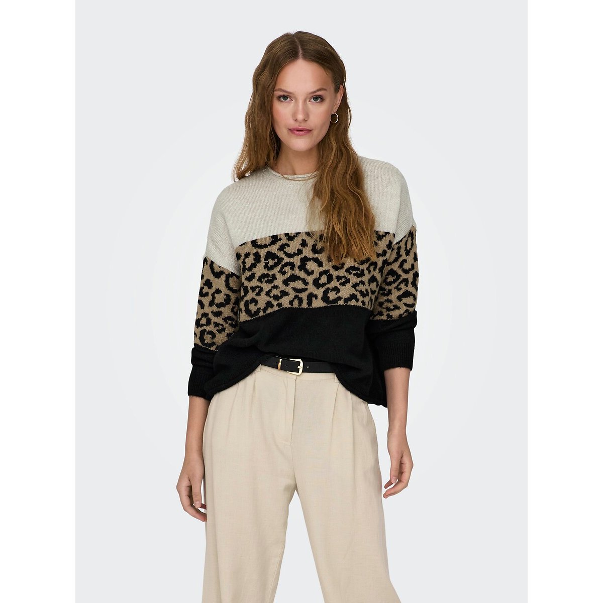 Crew Neck Jumper in Leopard Print beige/leopard print, ONLY