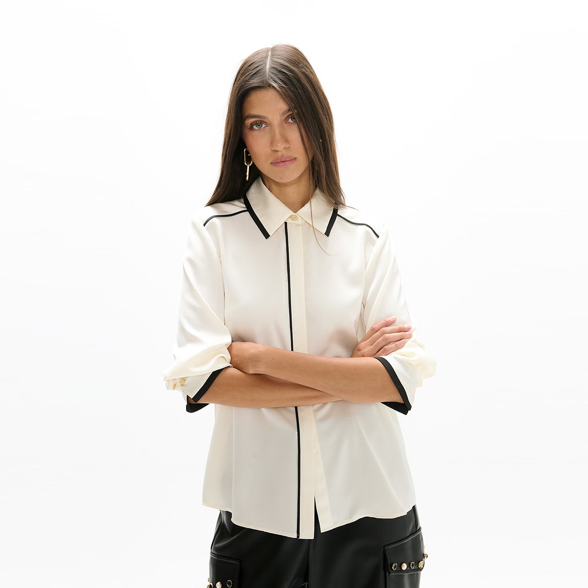 Chemise bicolore manches longues ivoire, LOLA CASADEMUNT