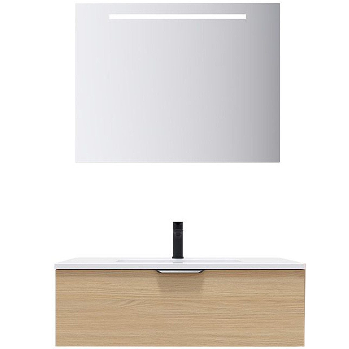 Ensemble vasque intégrée 1 tiroir + miroir - SOHO chêne clair, HOMIFAB