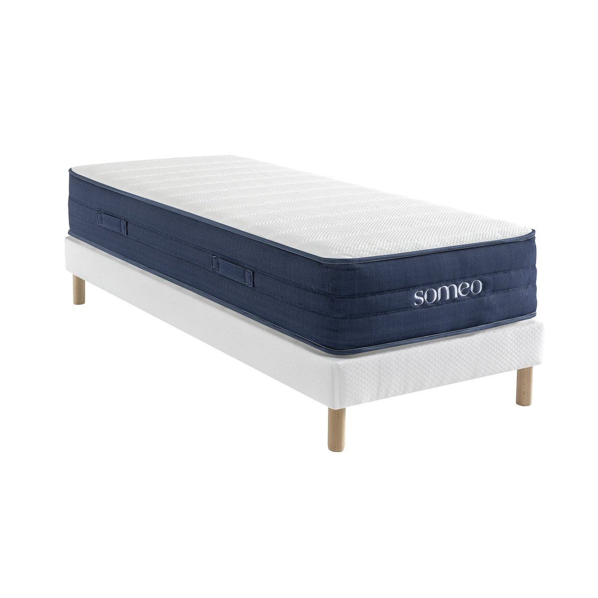 Ensemble matelas ressorts, latex et mémoire de forme, sommier Constellation et pieds Rêve 700 blanc, SOMEO