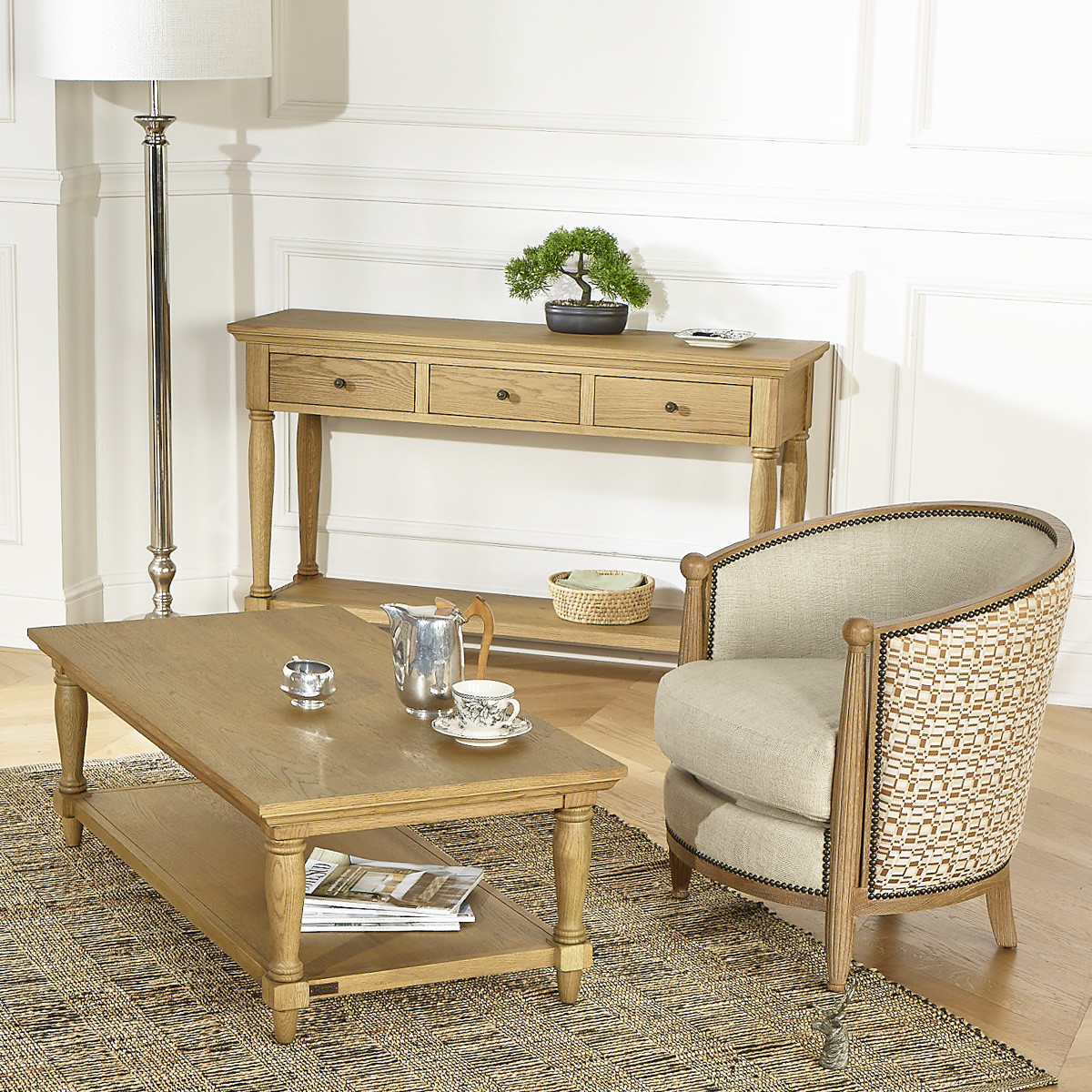 Fauteuil tonneau en chêne et lin CAROLE lin, ROBIN DES BOIS