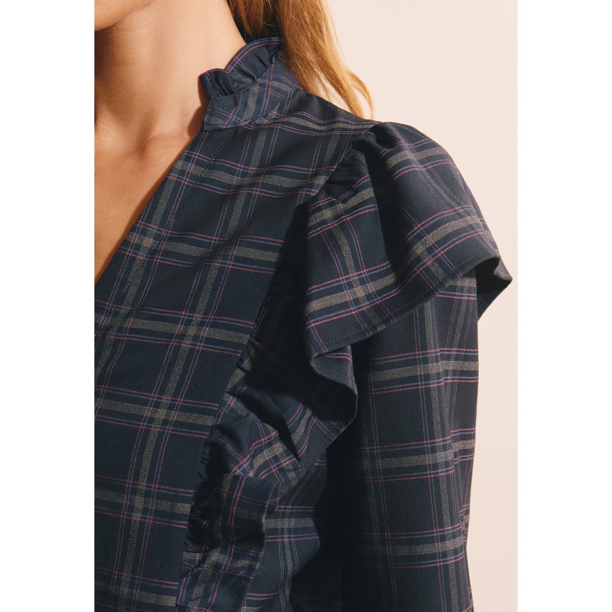 Chemise volantée à carreaux CARMEN CRX marine, ETAM
