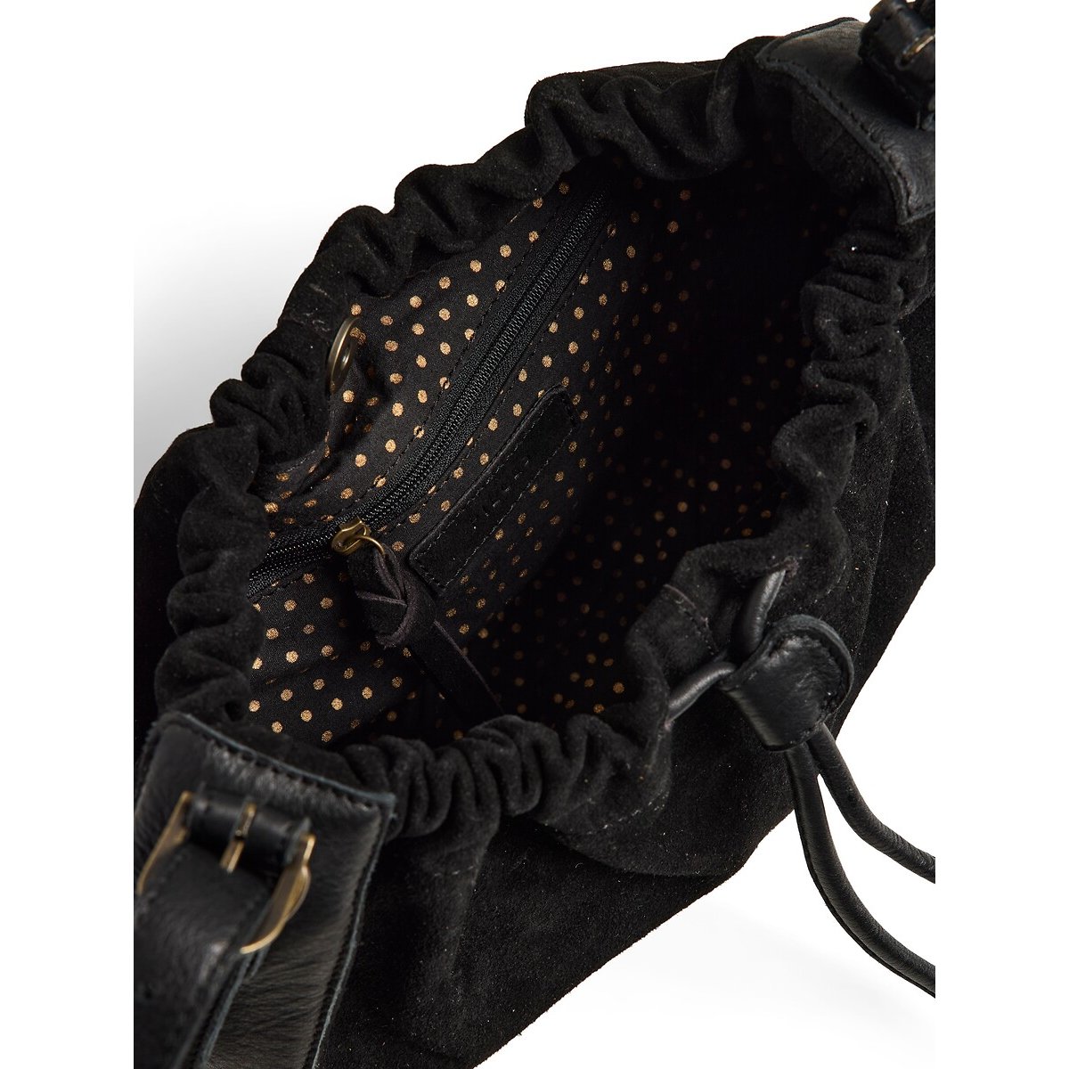 Sac à main cross body, en cuir lisse et en cuir suédé, Alma noir, PIECES