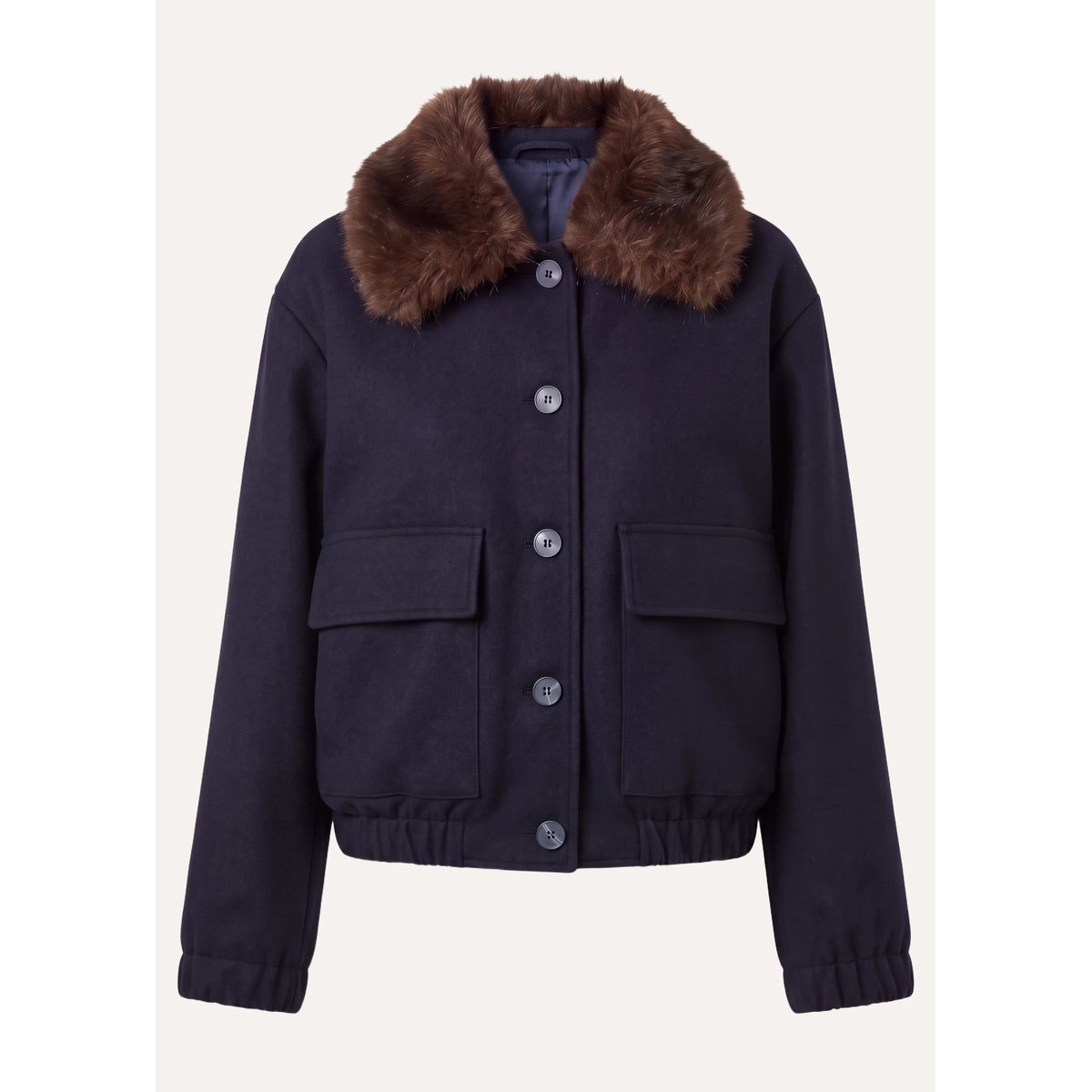 Blouson bomber en lainage col imitation fourrure marine, LA FEE MARABOUTEE