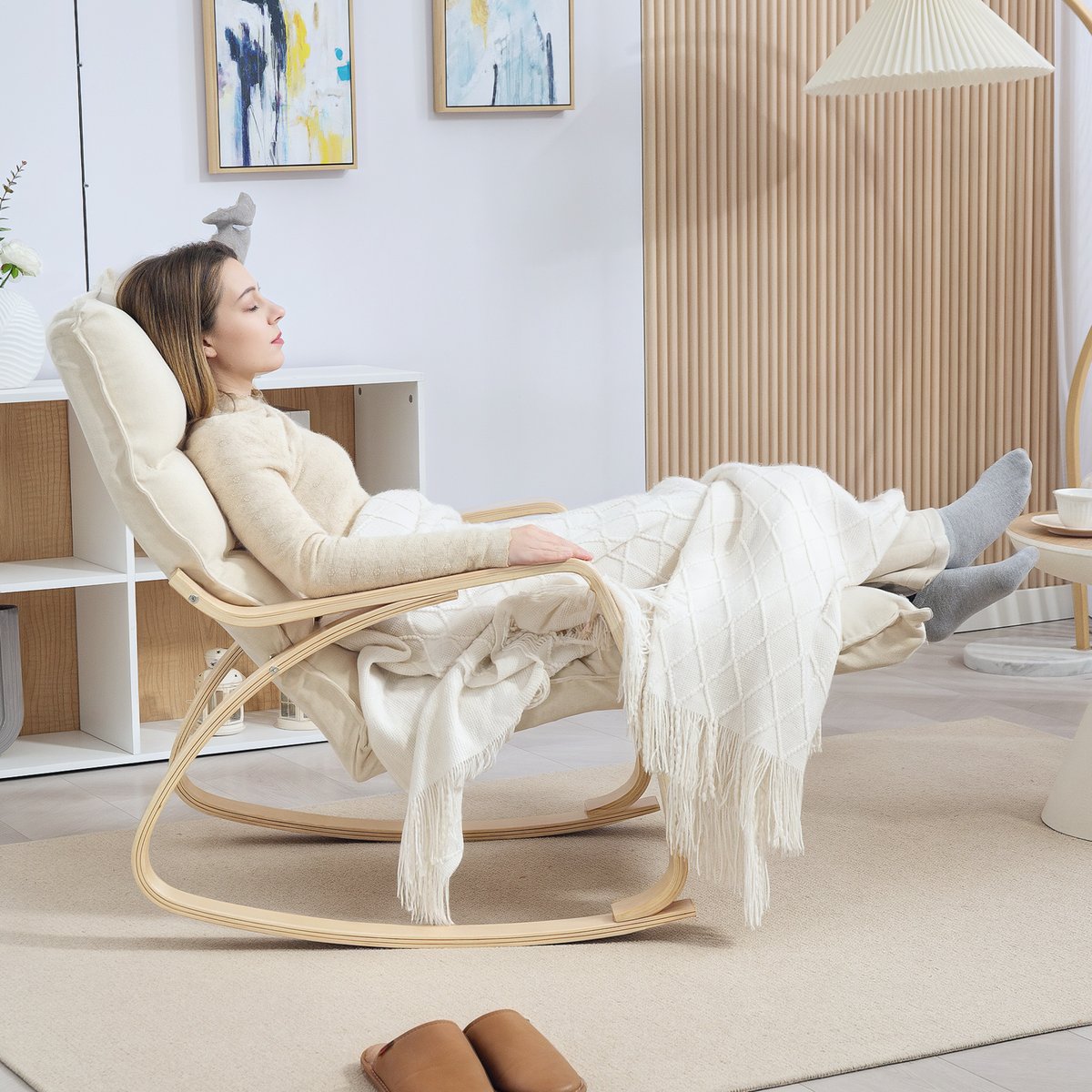 Fauteuil à bascule Lin (100% polyester) Blanc crème, HOMCOM