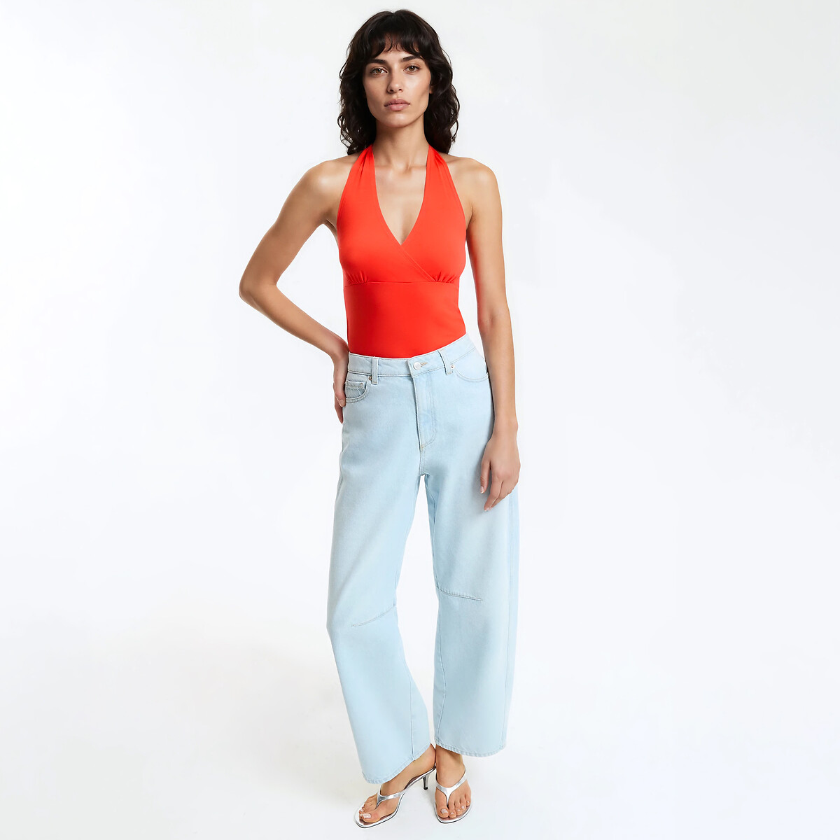 Débardeur col croisé, effet cache-cœur, en maille jersey rouge grenadine, LA REDOUTE COLLECTIONS