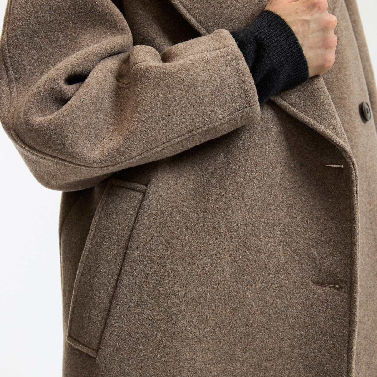 Manteau long fermeture asymétrique, laine mélangée marron taupe, LA REDOUTE COLLECTIONS