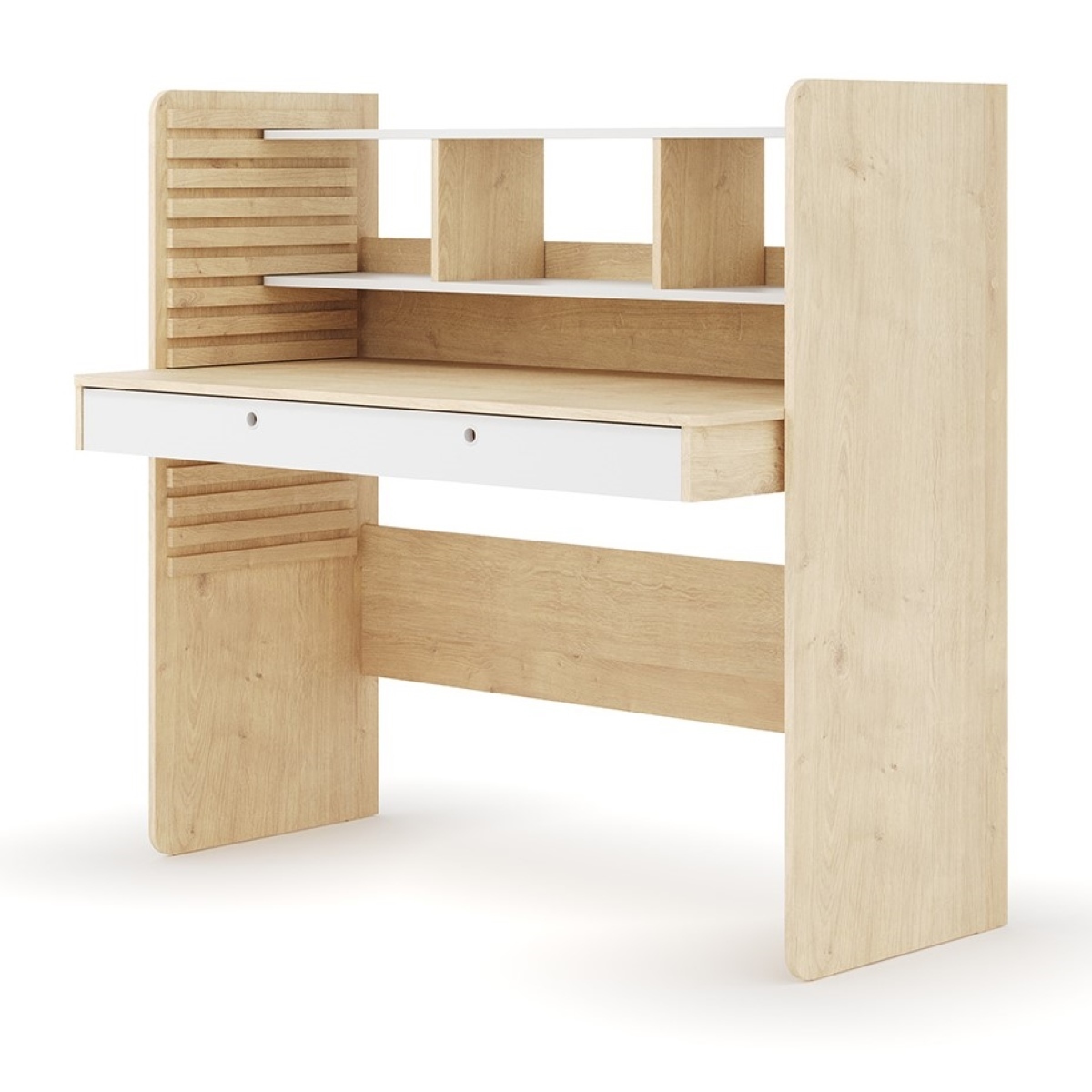 Bureau évolutif avec rangement LEWIS bois et blanc, AKITEN RETAIL