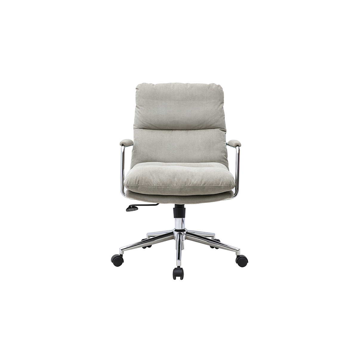 Chaise de bureau à roulettes en tissu velours côtelé taupe et métal chromé MIRABEAU taupe, MILIBOO