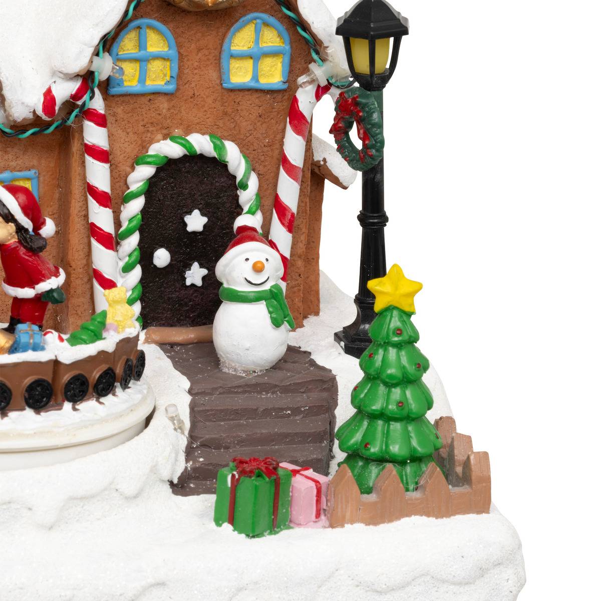 Village lumineux Père Noël bonhomme de neige train 11 LED musical et avec mouvement multicolore, ATMOSPHERA
