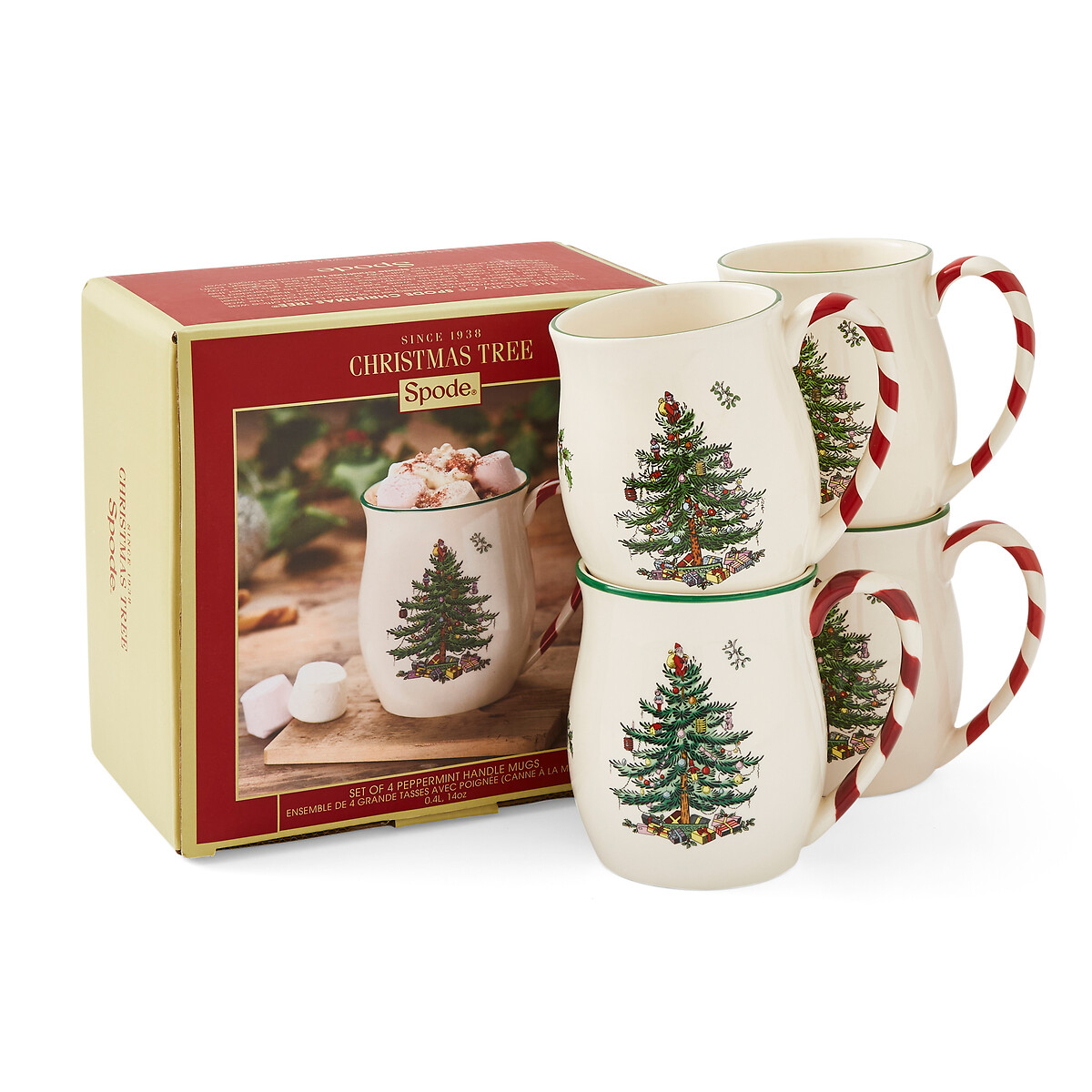Set of 4 Christmas Tree Candy Cane Mugs white, SPODE