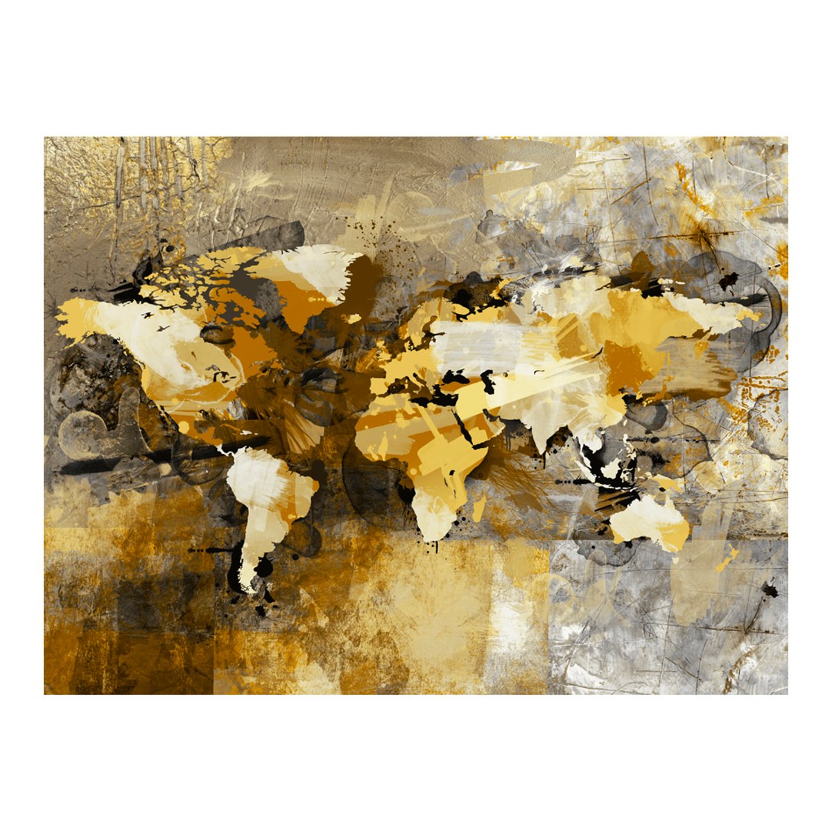 Papier peint intissé panoramique Carte du monde Artistic map of the World gris / argent, EDEN