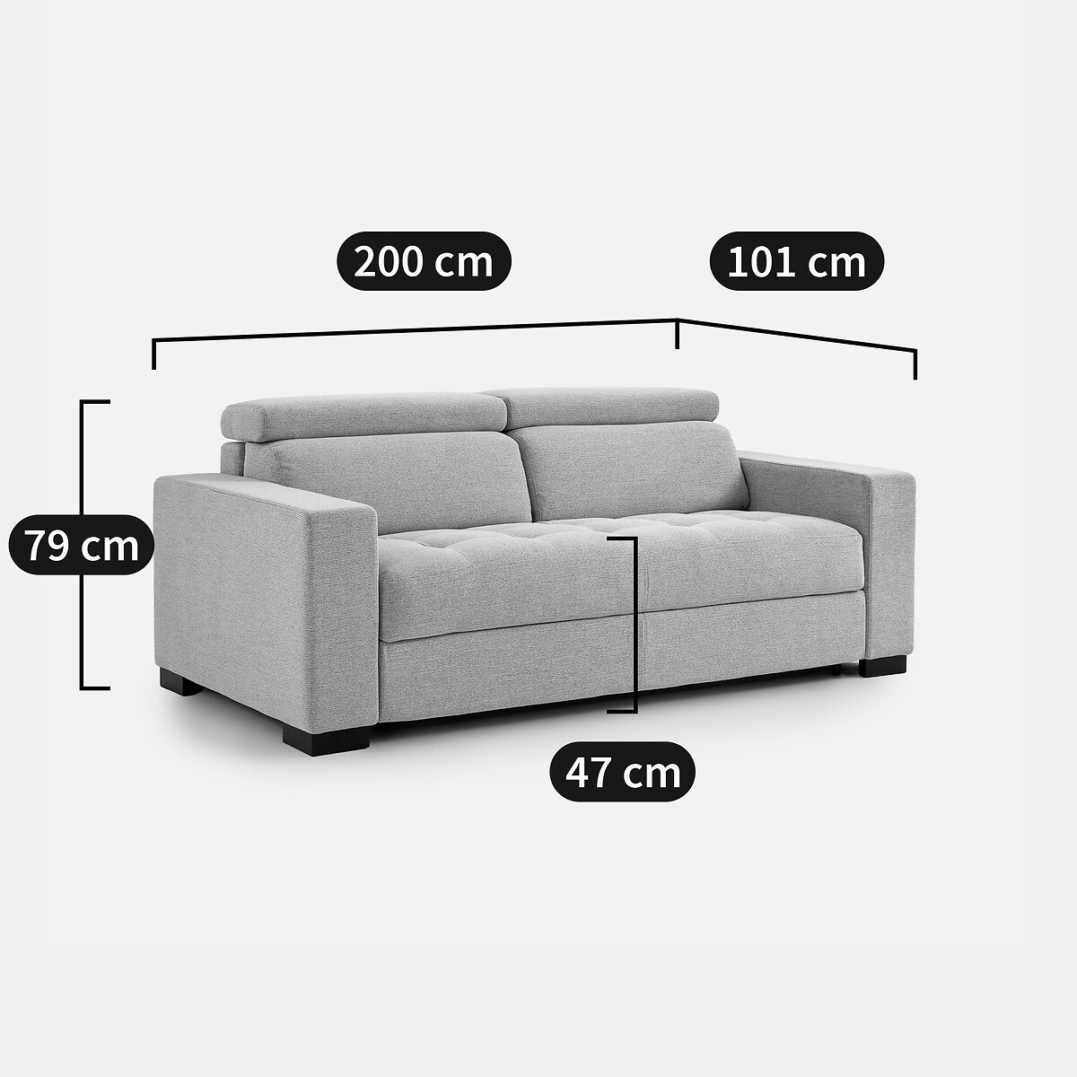 Canapé convertible, 3 places, en tissu texturé chiné, avec têtières, PAO greige, LA REDOUTE INTERIEURS