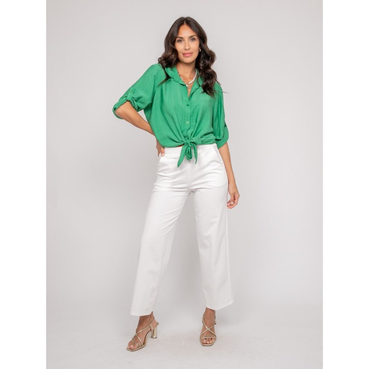 Chemise Manches Courtes Nouée Ovelie vert, DONA LISA