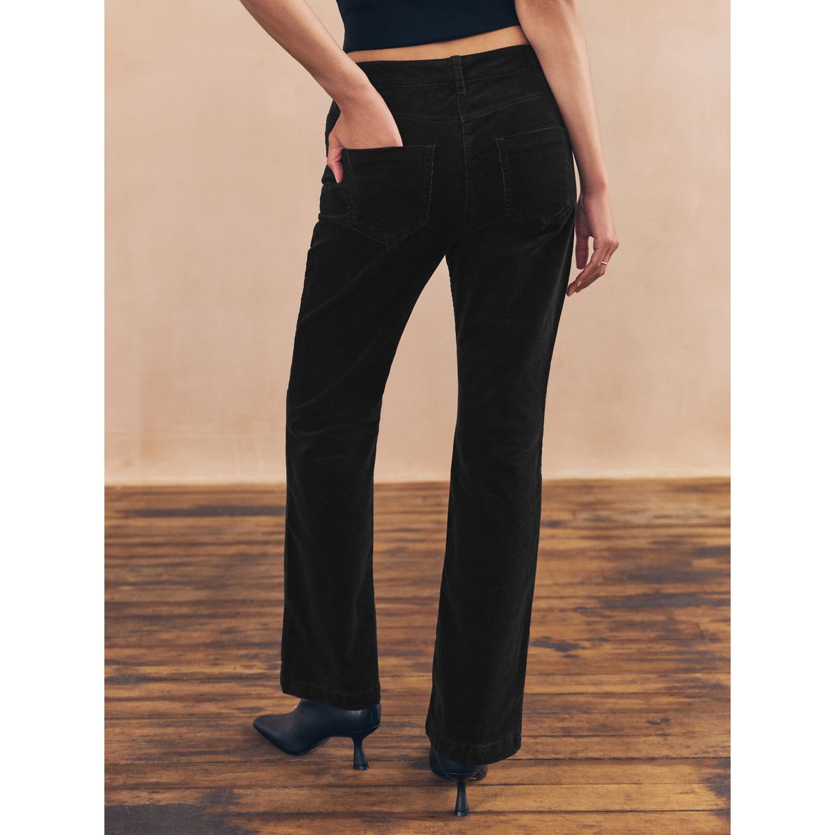 Pantalon bootcut en velours noir, NEXT