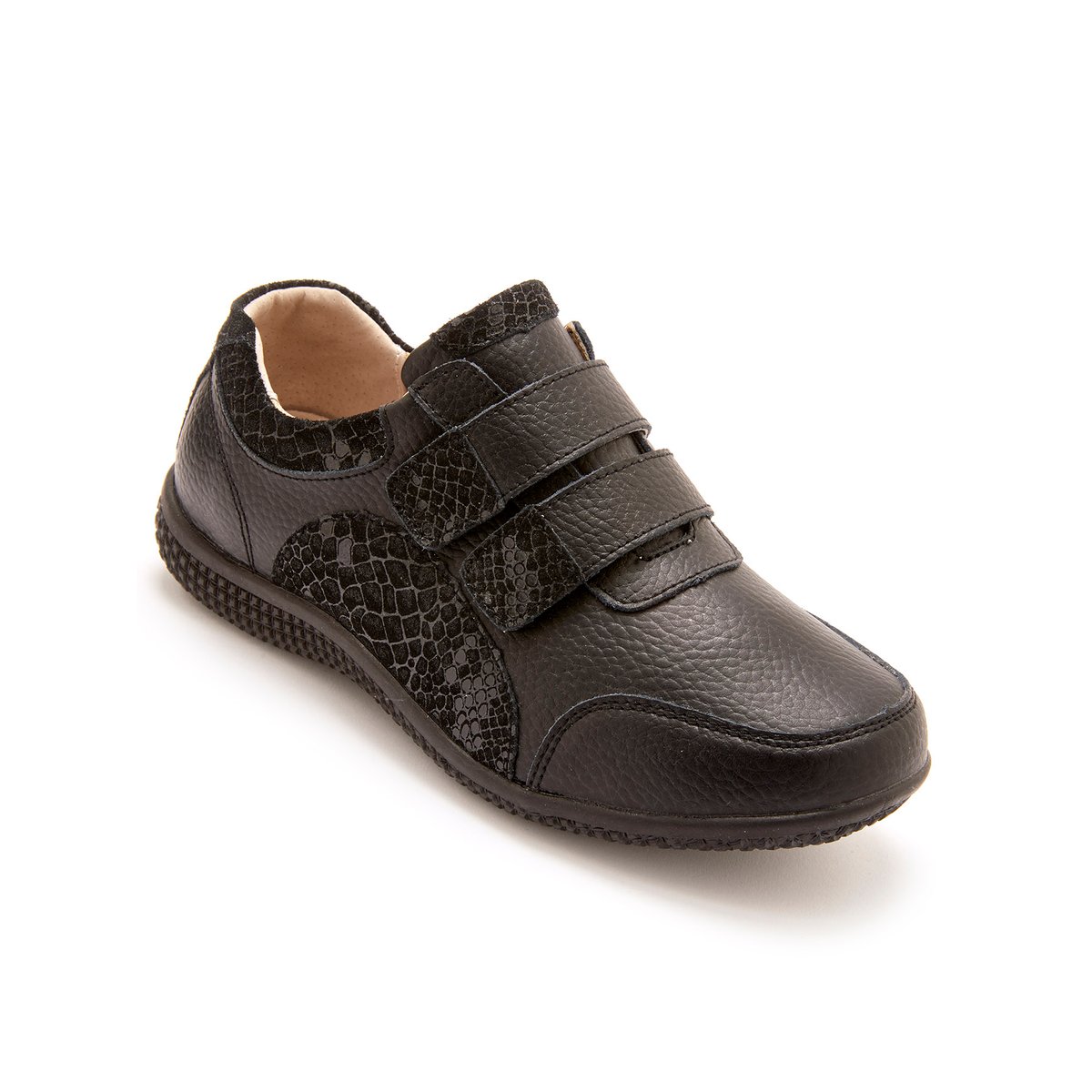 Derbies cuir fantaisie à scratchs noir, PEDICONFORT
