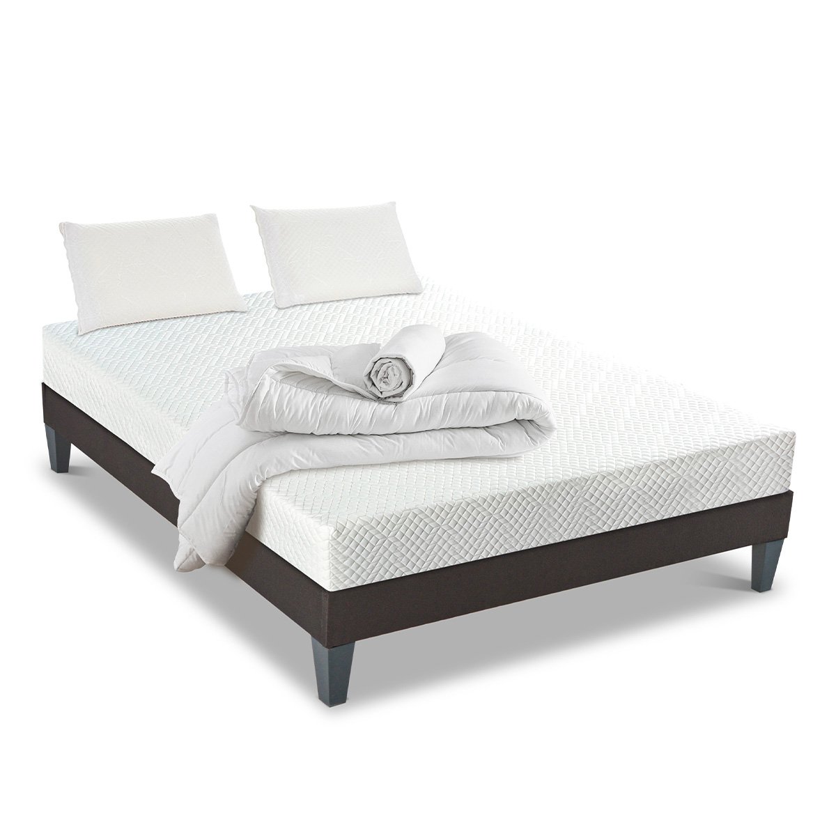 Pack Absolu 90x200 cm Matelas Mousse + Sommier Bois + Accessoires blanc, BELLECOUR