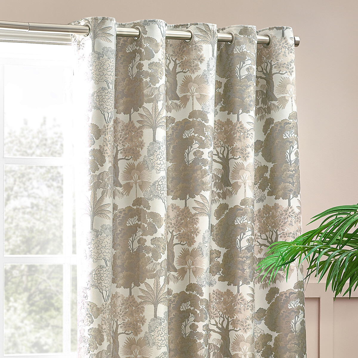 Woodlands Floral Jacquard Eyelet Curtains natural, WYLDER