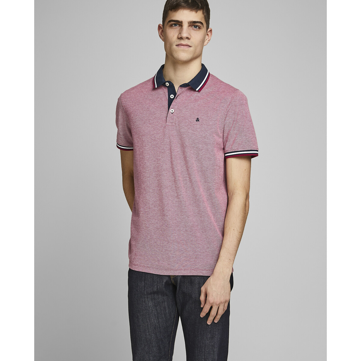 Polo manches courtes en maille piquée rouge, JACK & JONES
