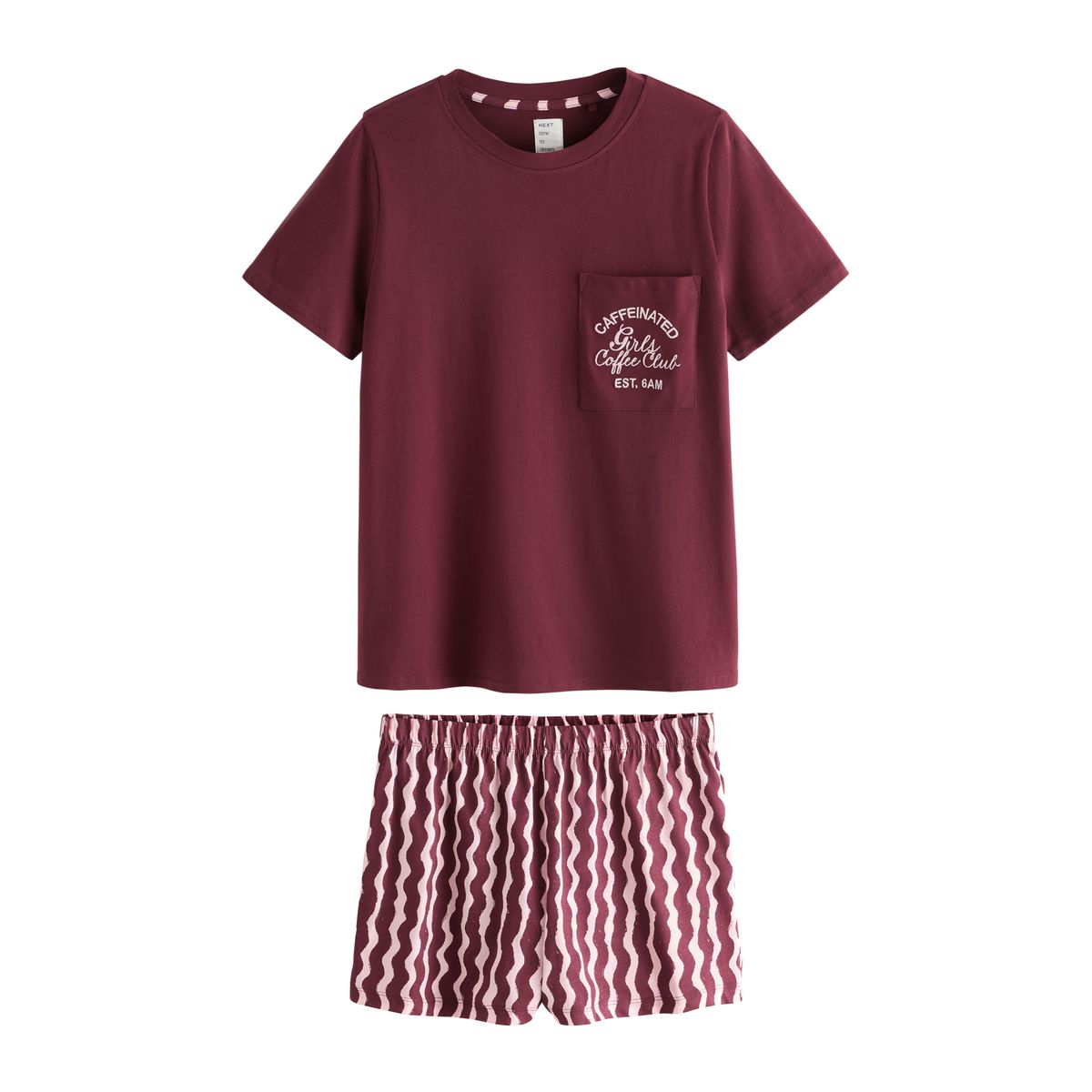 Ensemble pyjama avec short en coton rayures ondulées rouge bordeaux/rose, NEXT