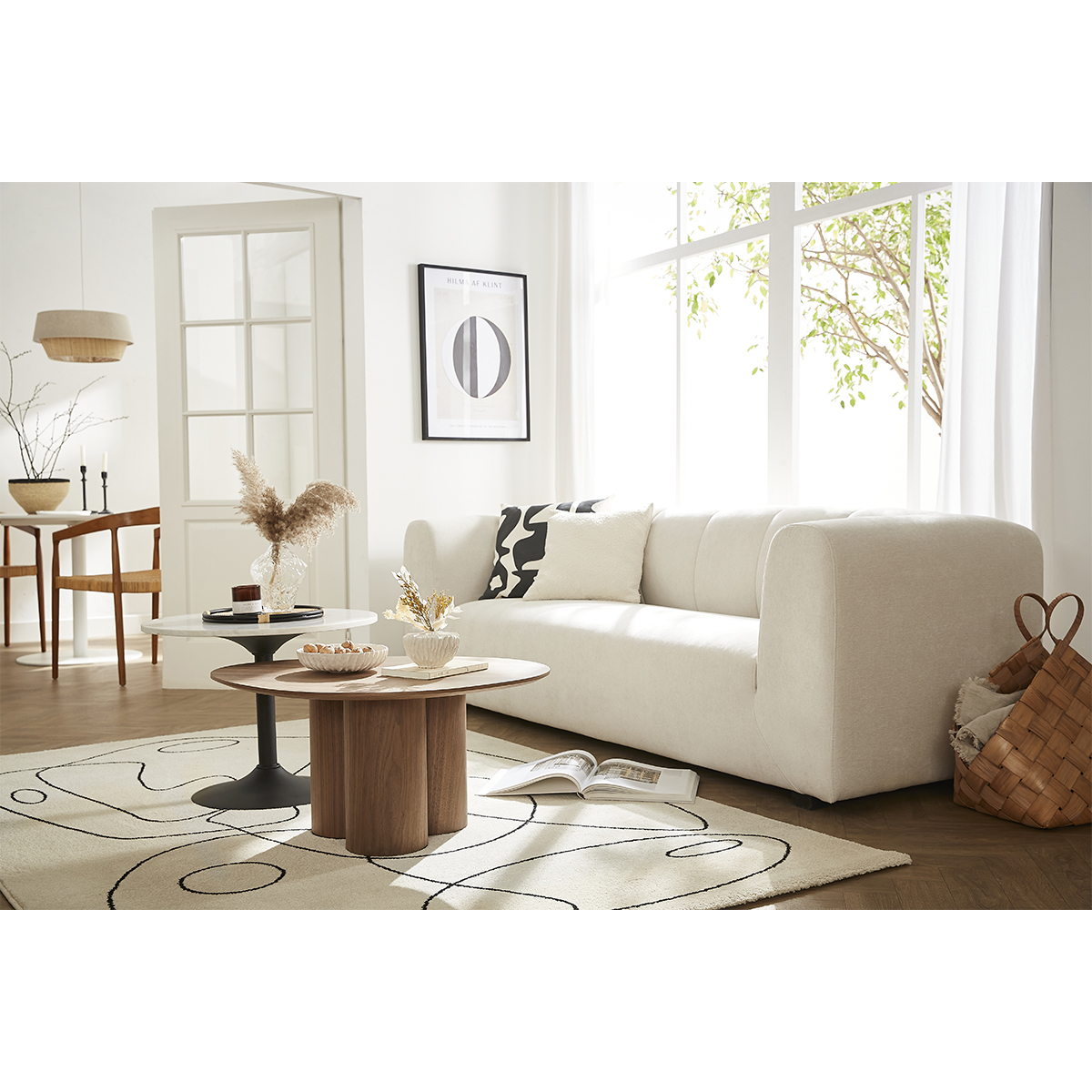 Canapé design en tissu effet velours 3-4 places OLIVEIRO beige, MILIBOO