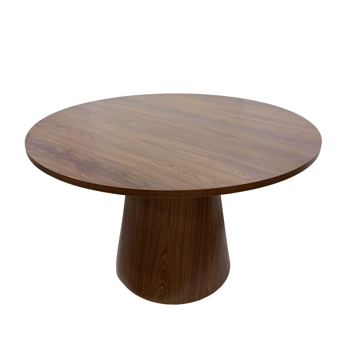 Table à manger ronde effet bois 4 personnes FSC 120 cm, NOELIE bois foncé, OVIALA