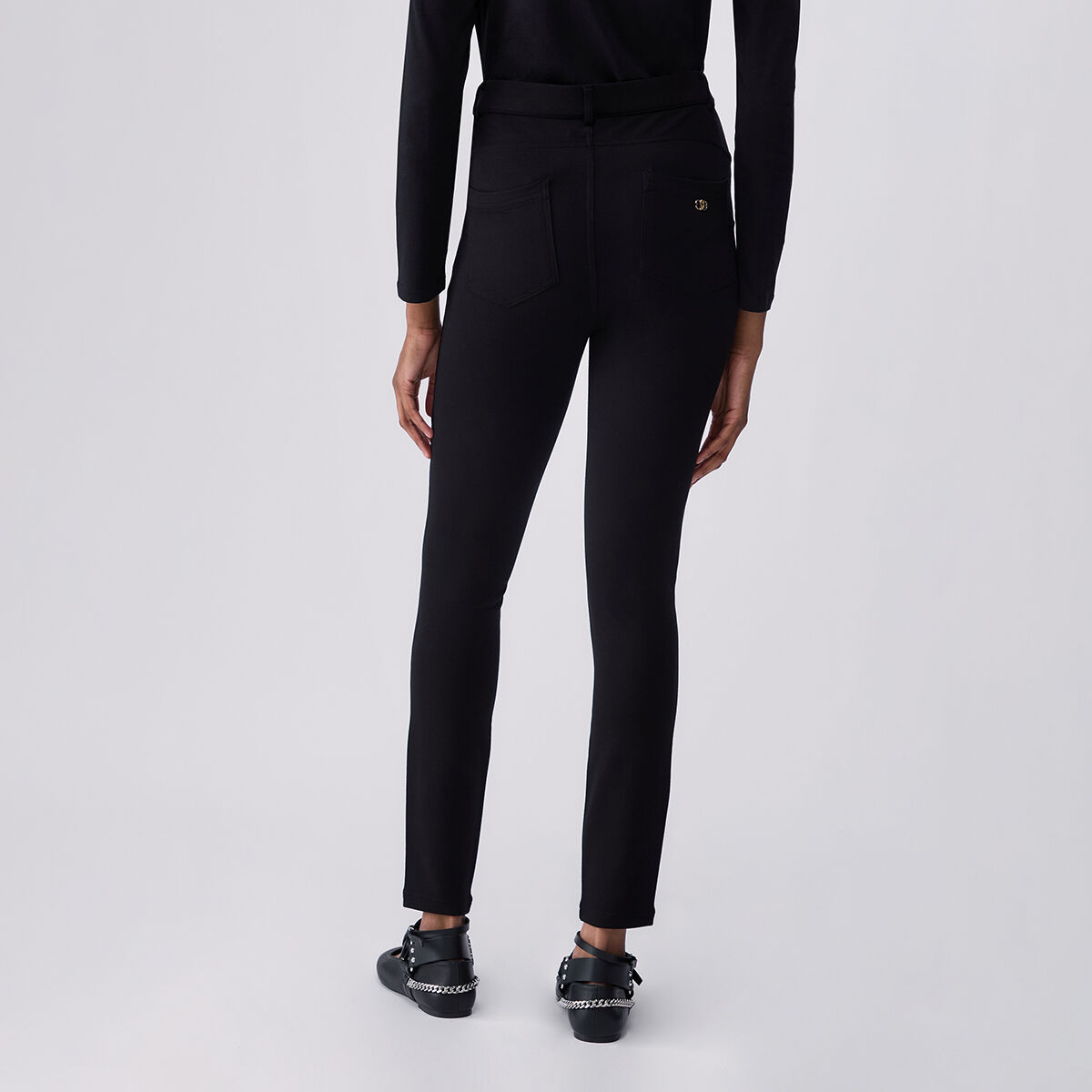 Pantalon skinny avec broderie bijou noir et ramage, LIU JO