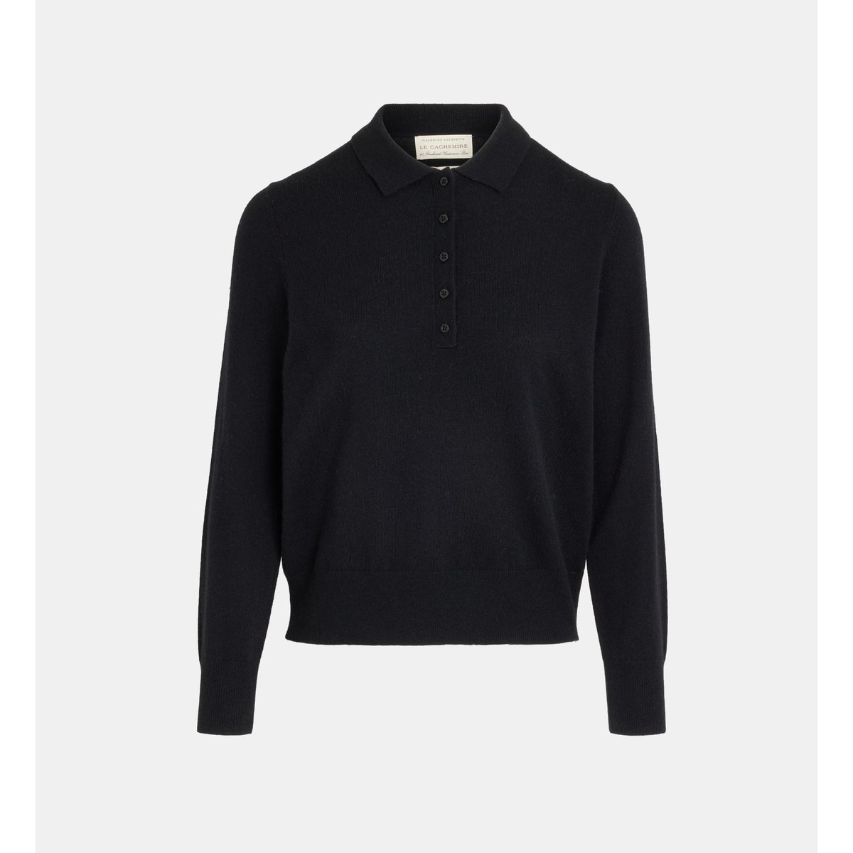 Pull polo faon droit en cachemire noir, GALERIES LAFAYETTE