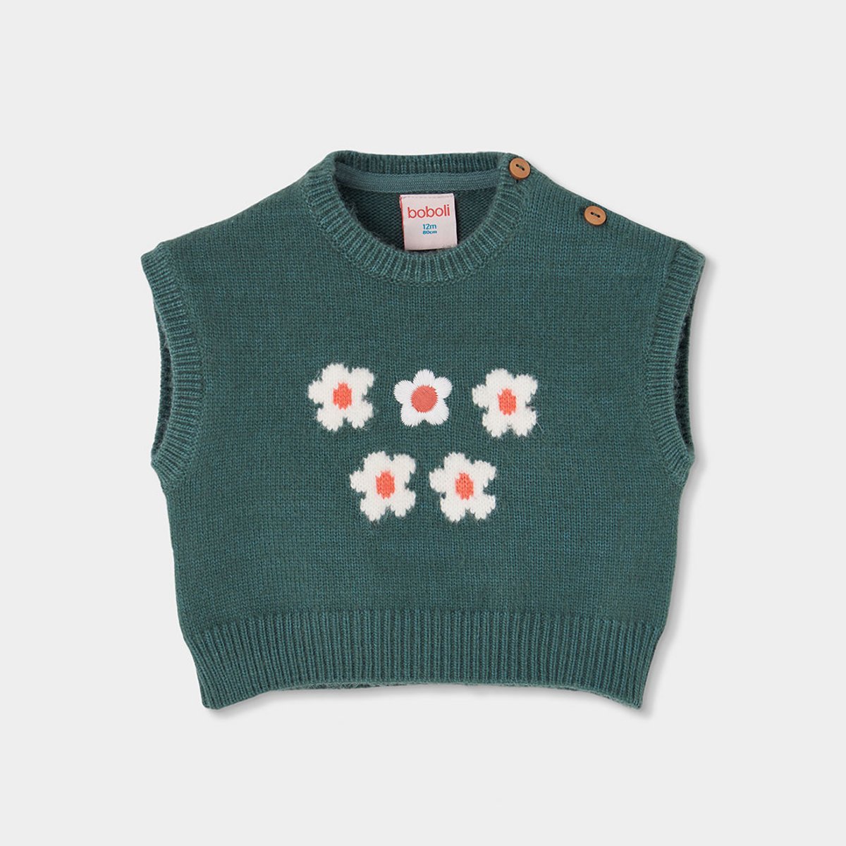 Pull sans manches fille imprimé fleurs vert, BOBOLI