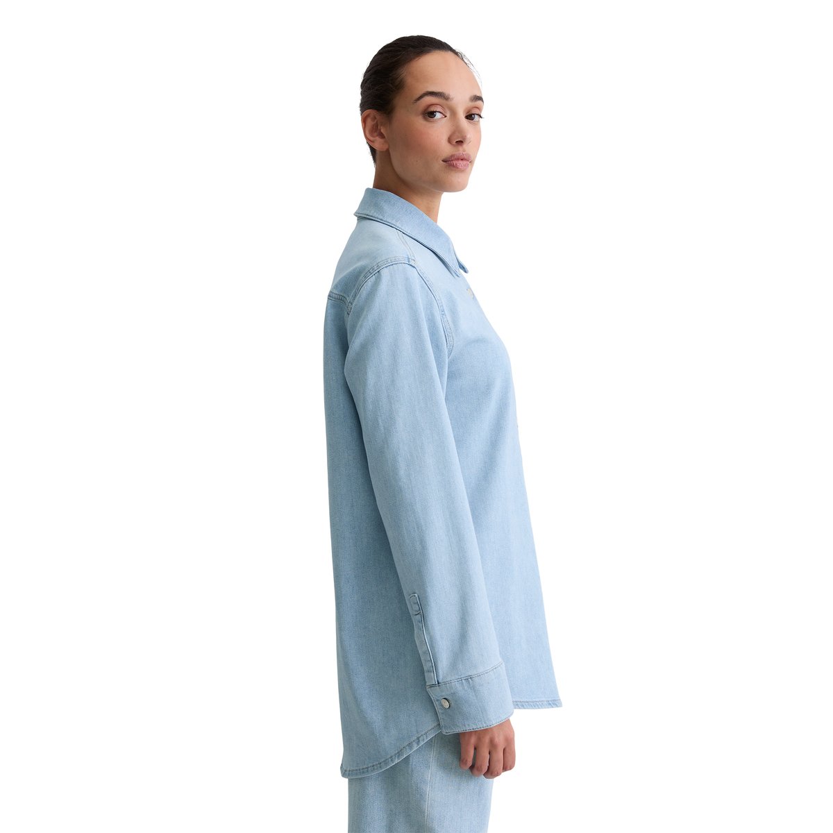 Chemise en jean regular en coton organique mélangé stretch bleu clair, MARC O'POLO