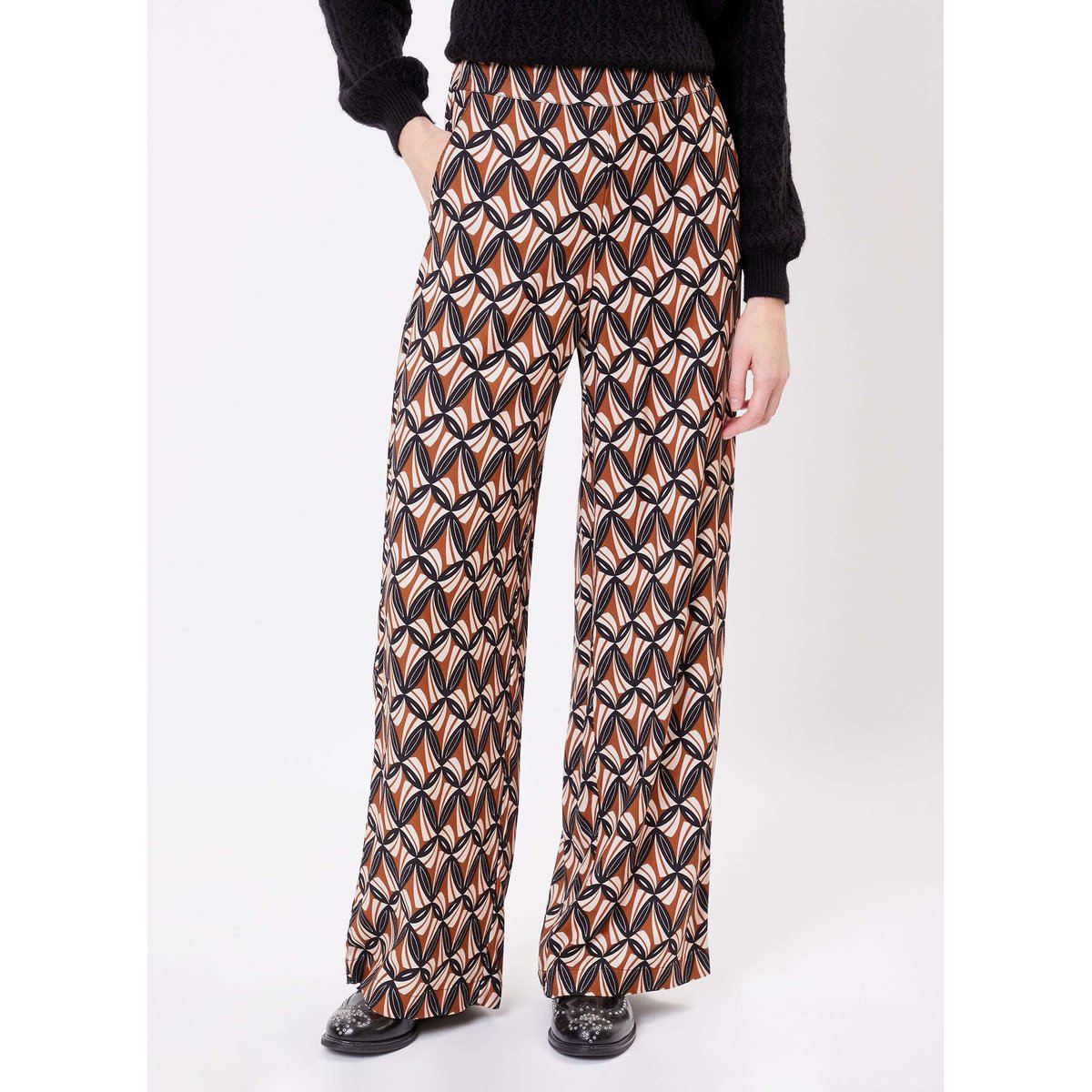 Pantalon imprimé large fluide ALEX beige eol, PRINCESSE NOMADE